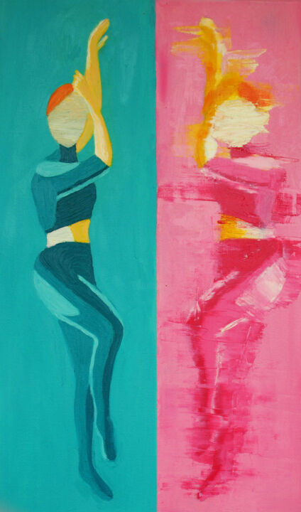 Картина под названием "Blue and Pink" - Maiia Po, Подлинное произведение искусства, Масло Установлен на Деревянная рама для…