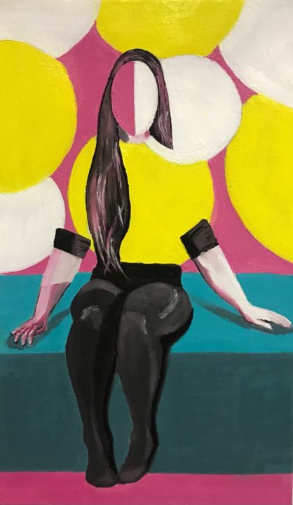 Картина под названием "Girl and Circles" - Maiia Po, Подлинное произведение искусства, Масло Установлен на Деревянная рама д…