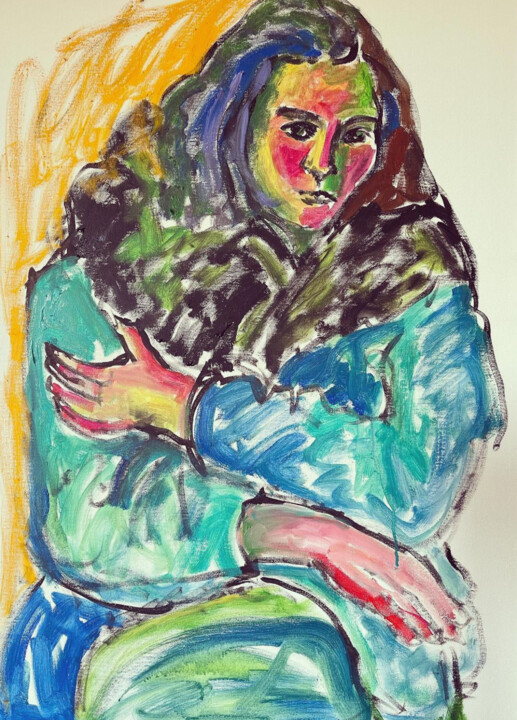 Peinture intitulée "Céline au manteau" par Maija Ahlholm, Œuvre d'art originale, Acrylique Monté sur Châssis en bois