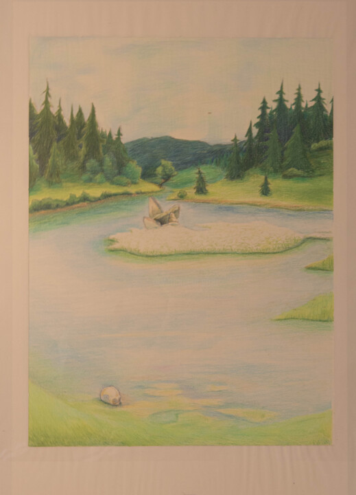 Dessin intitulée "La presqu'île" par Maika Mehl, Œuvre d'art originale, Crayon