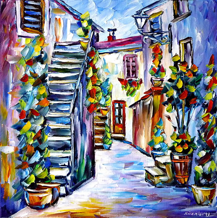 Painting titled "Alley in Pitigliano…" by Mirek Kuzniar, Original Artwork, Oil