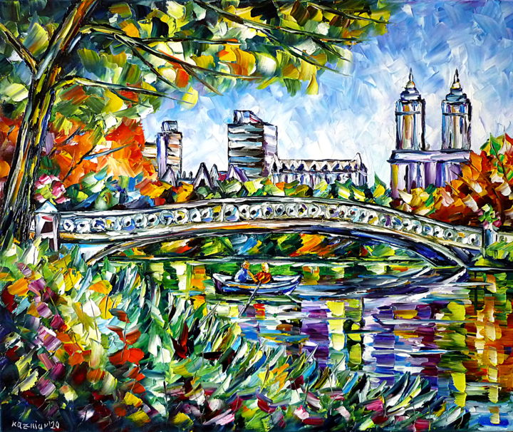 Painting titled "Central Park, New Y…" by Mirek Kuzniar, Original Artwork, Oil
