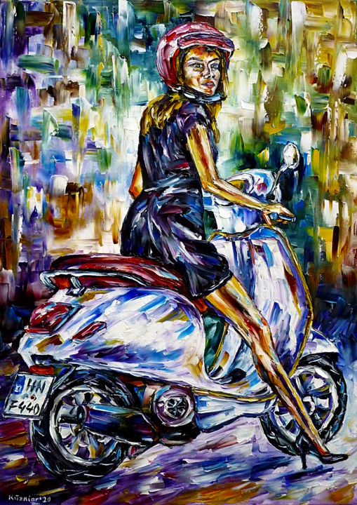 Pintura titulada "Vespa Mädchen" por Mirek Kuzniar, Obra de arte original, Oleo