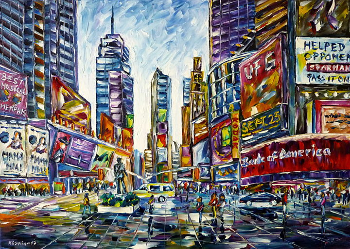 Schilderij getiteld "Times Square, New Y…" door Mirek Kuzniar, Origineel Kunstwerk, Olie