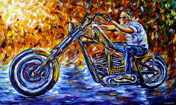Painting titled "Chopperfahrer" by Mirek Kuzniar, Original Artwork, Oil