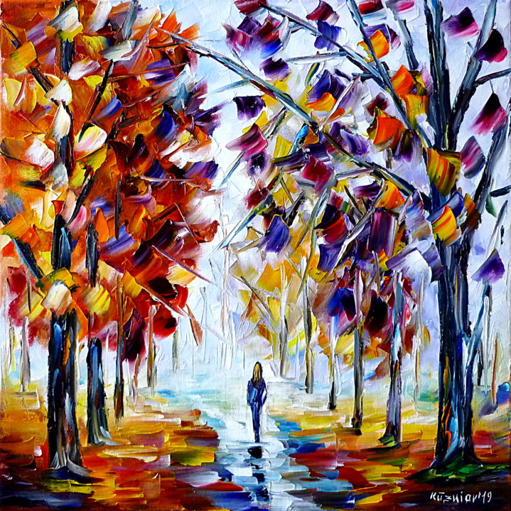 Painting titled "Violetter Herbst" by Mirek Kuzniar, Original Artwork, Oil