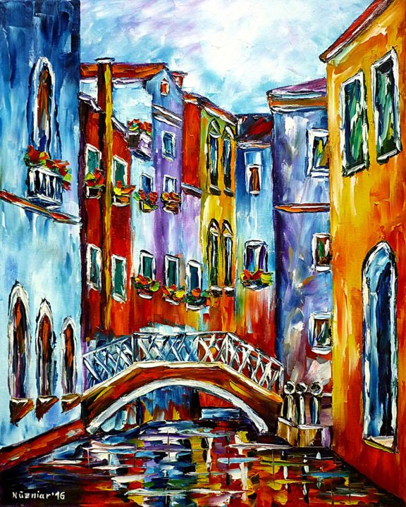 Malerei mit dem Titel "Kanal von Venedig" von Mirek Kuzniar, Original-Kunstwerk, Öl