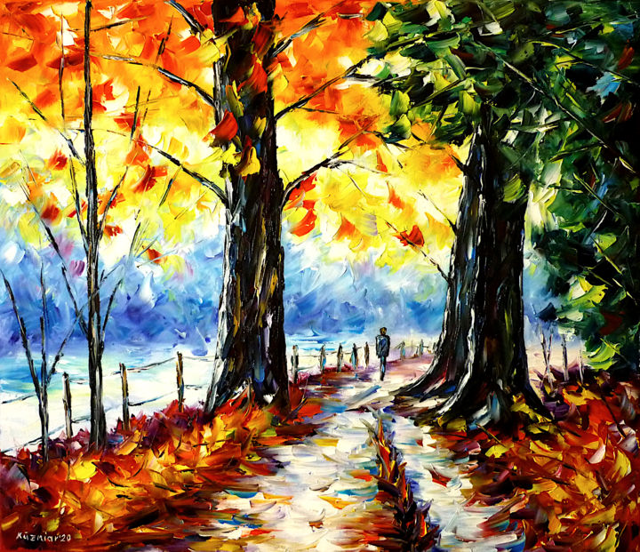 Malerei mit dem Titel "Herbsteinsamkeit" von Mirek Kuzniar, Original-Kunstwerk, Öl