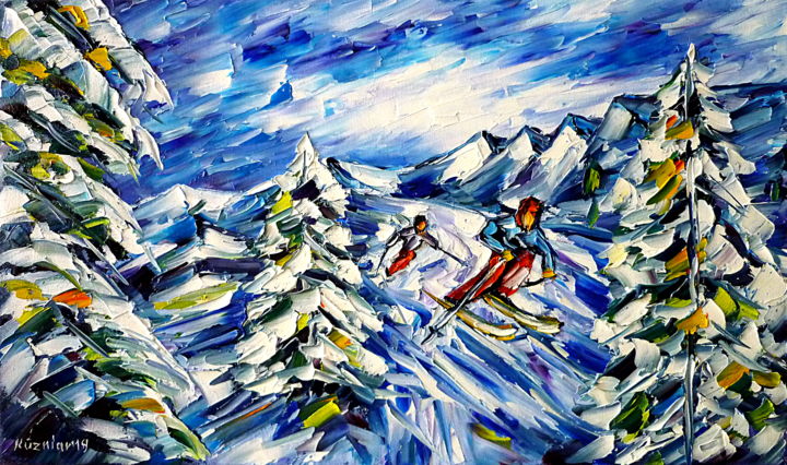 Malerei mit dem Titel "Hinunter ins Tal" von Mirek Kuzniar, Original-Kunstwerk, Öl