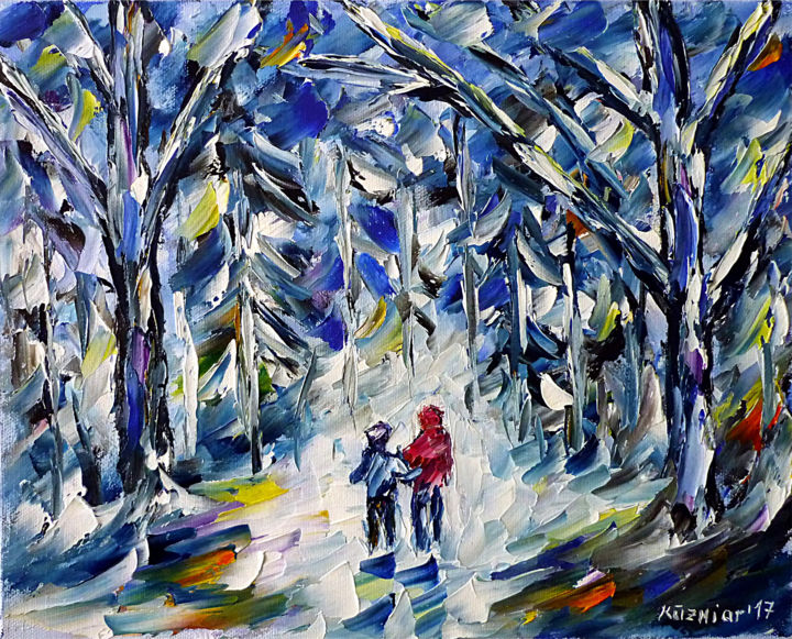 제목이 "Kinder im Winterwald"인 미술작품 Mirek Kuzniar로, 원작, 기름