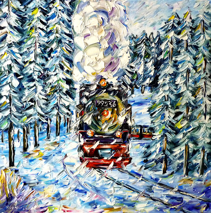 Malerei mit dem Titel "Winter im Harz" von Mirek Kuzniar, Original-Kunstwerk, Öl