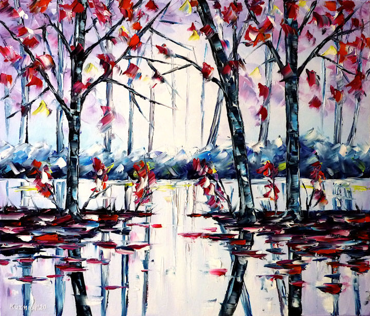 Schilderij getiteld "Herbstmorgen" door Mirek Kuzniar, Origineel Kunstwerk, Olie
