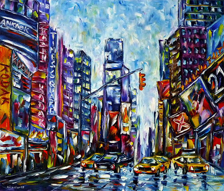 「New York, Times Squ…」というタイトルの絵画 Mirek Kuzniarによって, オリジナルのアートワーク, オイル