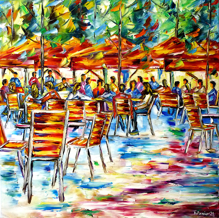 Peinture intitulée "Café im Jardin des…" par Mirek Kuzniar, Œuvre d'art originale, Huile