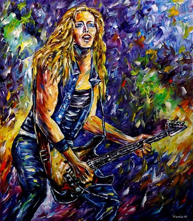 Painting titled "Gitarristin" by Mirek Kuzniar, Original Artwork, Oil