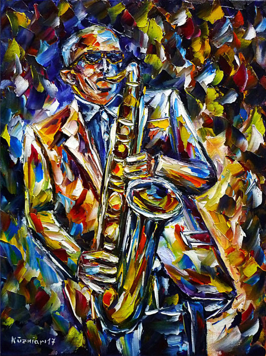 Peinture intitulée "Saxophonist" par Mirek Kuzniar, Œuvre d'art originale, Huile