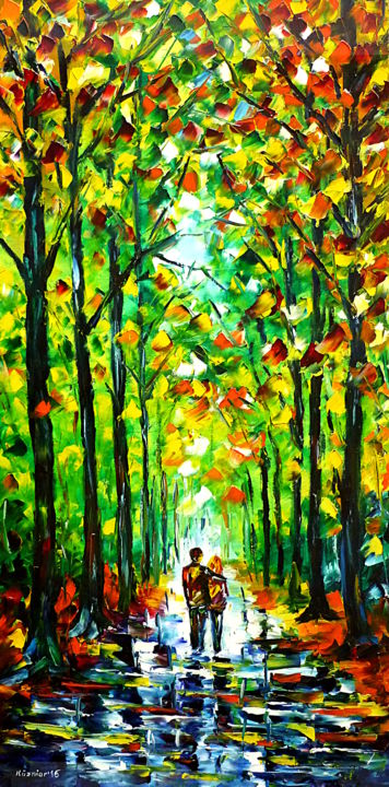 Painting titled "Spaziergang im Wald" by Mirek Kuzniar, Original Artwork, Oil