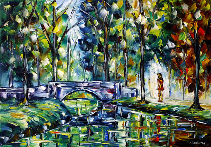 Malerei mit dem Titel "Frühling am Fluss" von Mirek Kuzniar, Original-Kunstwerk, Öl