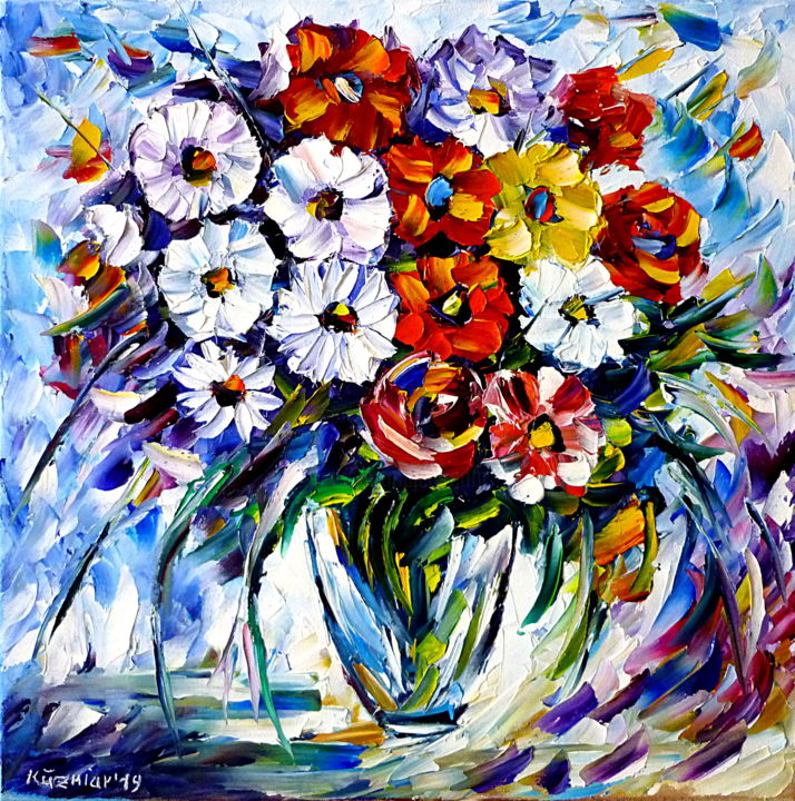 Malerei mit dem Titel "Blühende Reinheit" von Mirek Kuzniar, Original-Kunstwerk, Öl