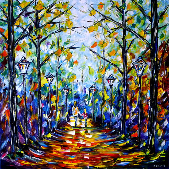 Painting titled "Im Park am Morgen" by Mirek Kuzniar, Original Artwork, Oil