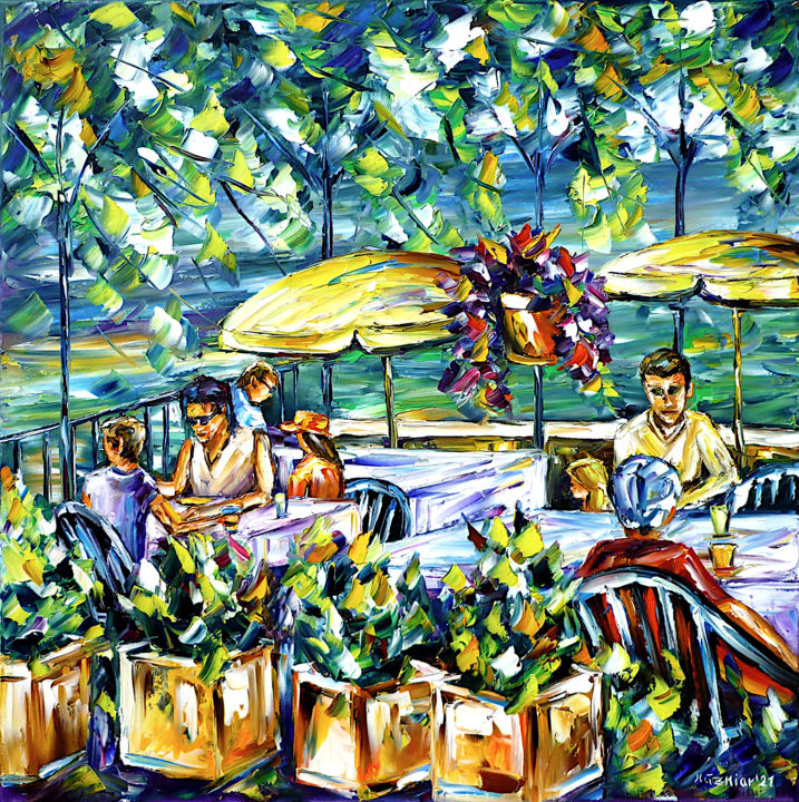 Malerei mit dem Titel "Lacoste, Café de Fr…" von Mirek Kuzniar, Original-Kunstwerk, Öl