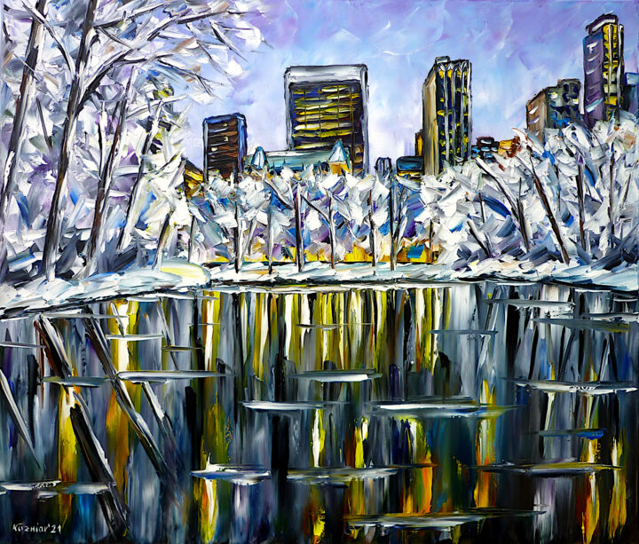 Painting titled "Winter In Central P…" by Mirek Kuzniar, Original Artwork, Oil