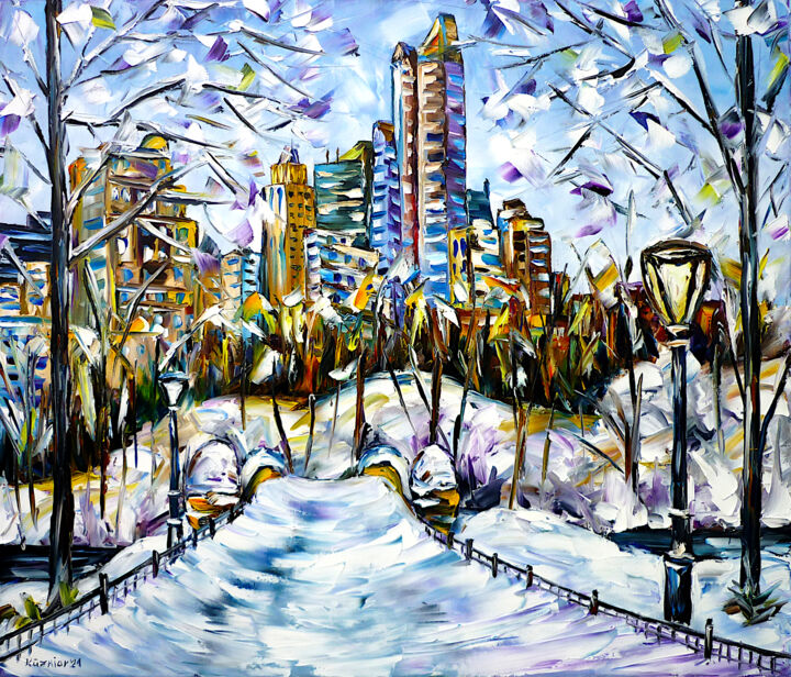 Malerei mit dem Titel "Winter Time In New…" von Mirek Kuzniar, Original-Kunstwerk, Öl