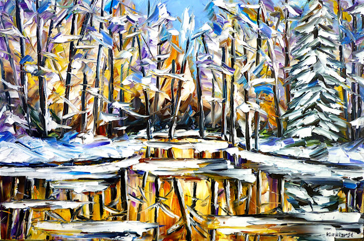 "Winter lake" başlıklı Tablo Mirek Kuzniar tarafından, Orijinal sanat, Petrol