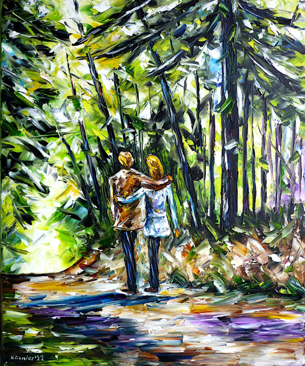 Malerei mit dem Titel "Der Spaziergang" von Mirek Kuzniar, Original-Kunstwerk, Öl