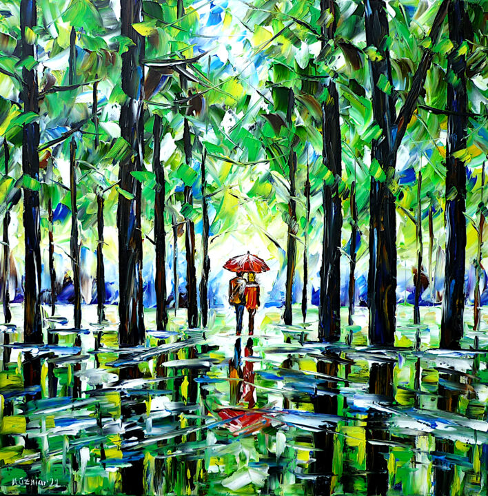 Malerei mit dem Titel "Im Sommerregen" von Mirek Kuzniar, Original-Kunstwerk, Öl
