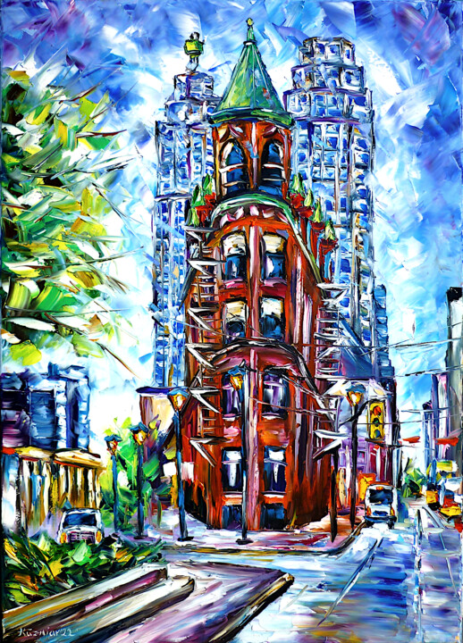 Painting titled "Gooderham Building" by Mirek Kuzniar, Original Artwork, Oil