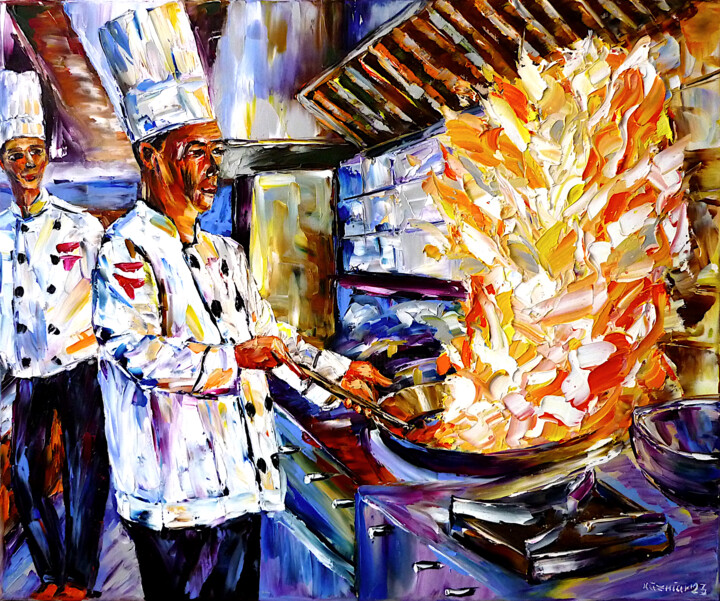 Malerei mit dem Titel "The cook and his ap…" von Mirek Kuzniar, Original-Kunstwerk, Öl