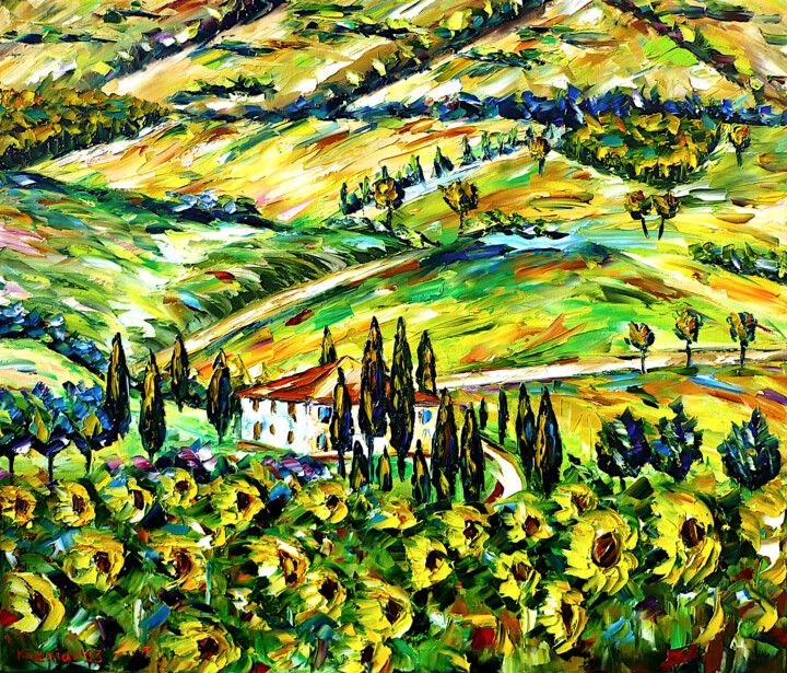 Картина под названием "Summer in Tuscany" - Mirek Kuzniar, Подлинное произведение искусства, Масло