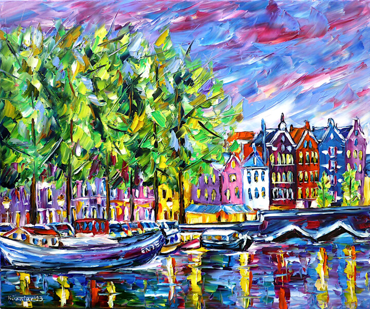「Beautiful Amsterdam」というタイトルの絵画 Mirek Kuzniarによって, オリジナルのアートワーク, オイル