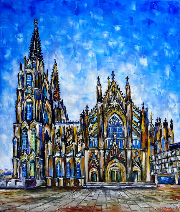 Painting titled "Cologne Cathedral" by Mirek Kuzniar, Original Artwork, Oil