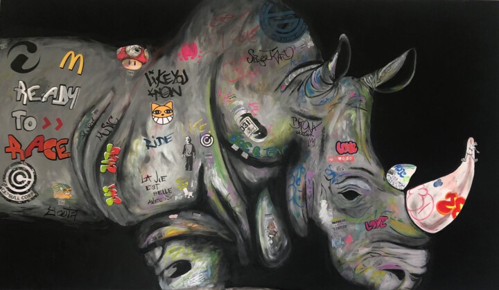 Peinture intitulée "Rhinocéros 3" par Maïlys Painting, Œuvre d'art originale, Acrylique