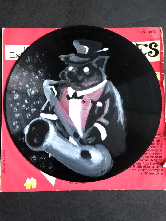 Painting titled "Cochon musicien" by Maïlys Painting, Original Artwork, Acrylic Mounted on Other rigid panel