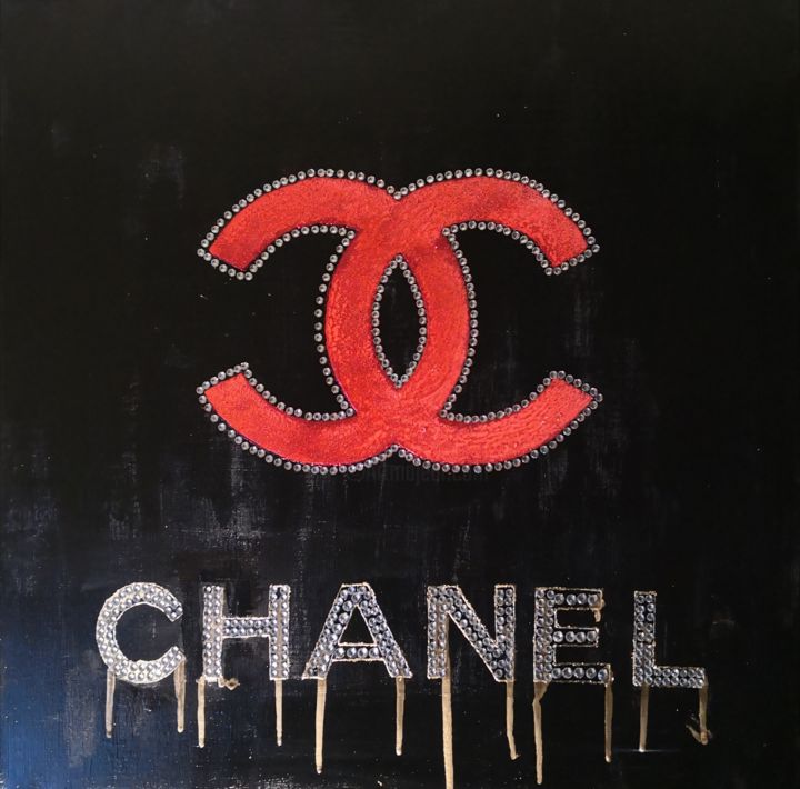 Painting titled "Chanel strass 1/20" by Mainoudeen Tigre Noir, Original Artwork, Acrylic