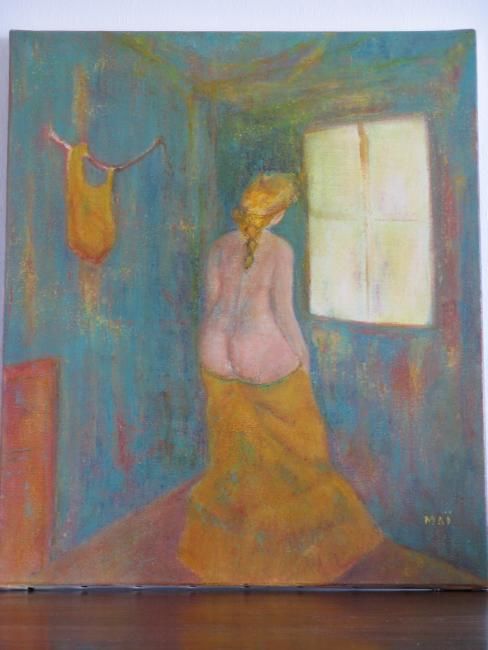 Peinture intitulée "femme à sa fenetre" par Mai, Œuvre d'art originale
