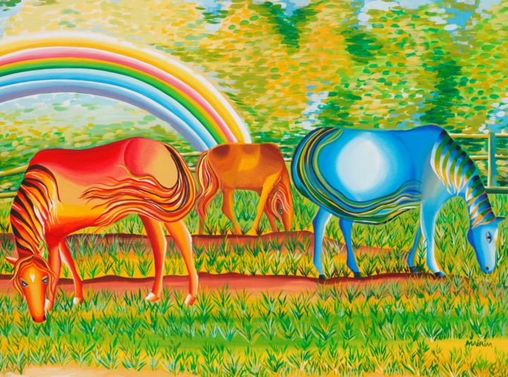 Painting titled "The rainbow accompa…" by Mairim Perez Roca, Original Artwork, Acrylic