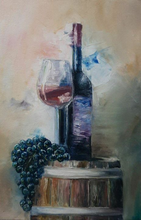 Painting titled ""Wine"" by Mariana Leschenko, Original Artwork, Oil