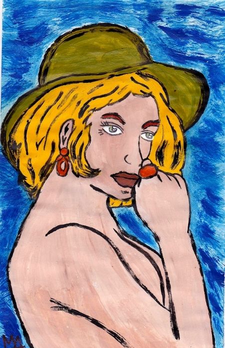 Pintura titulada "moça de chapéu" por Mairon Almeida, Obra de arte original