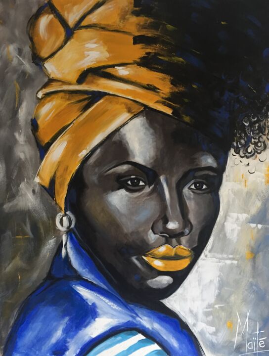 Peinture intitulée "La femme jaune" par Maïté, Œuvre d'art originale, Acrylique