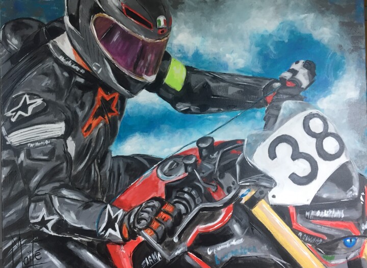 Peinture intitulée "Le motard" par Maïté, Œuvre d'art originale, Acrylique