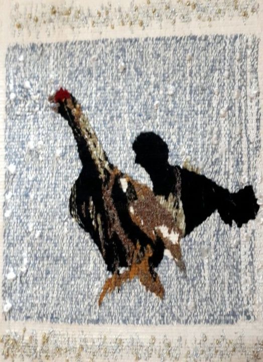 Textilkunst mit dem Titel "coq de bruyère dans…" von Maithé Bru, Original-Kunstwerk, Tapisserie