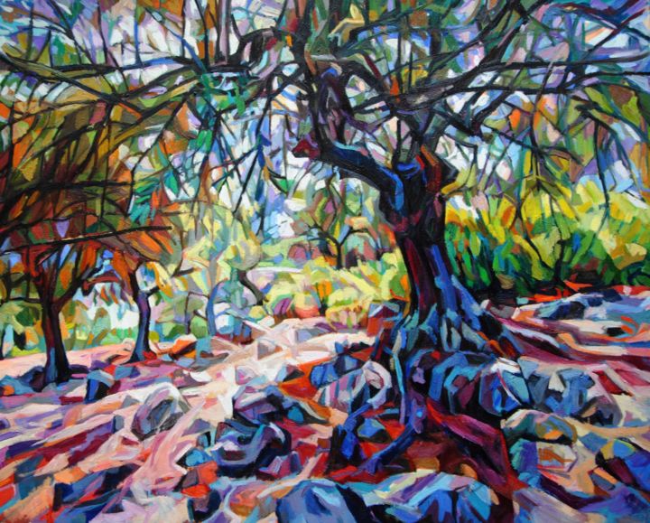 Malerei mit dem Titel "OLIVE TREES" von Maja Djokic Mihajlovic, Original-Kunstwerk, Öl