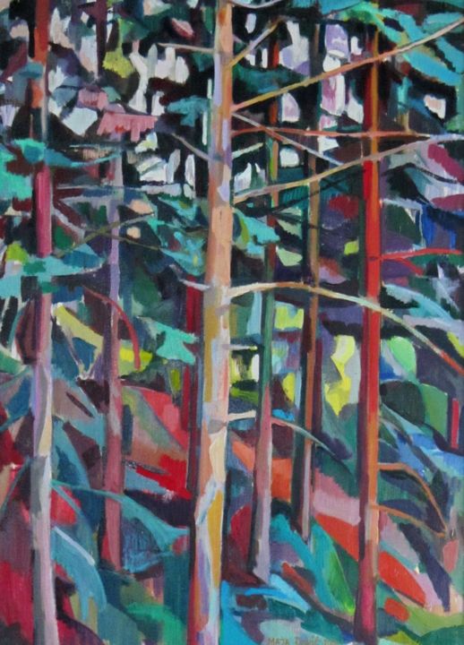 Painting titled "FOREST" by Maja Djokic Mihajlovic, Original Artwork, Oil