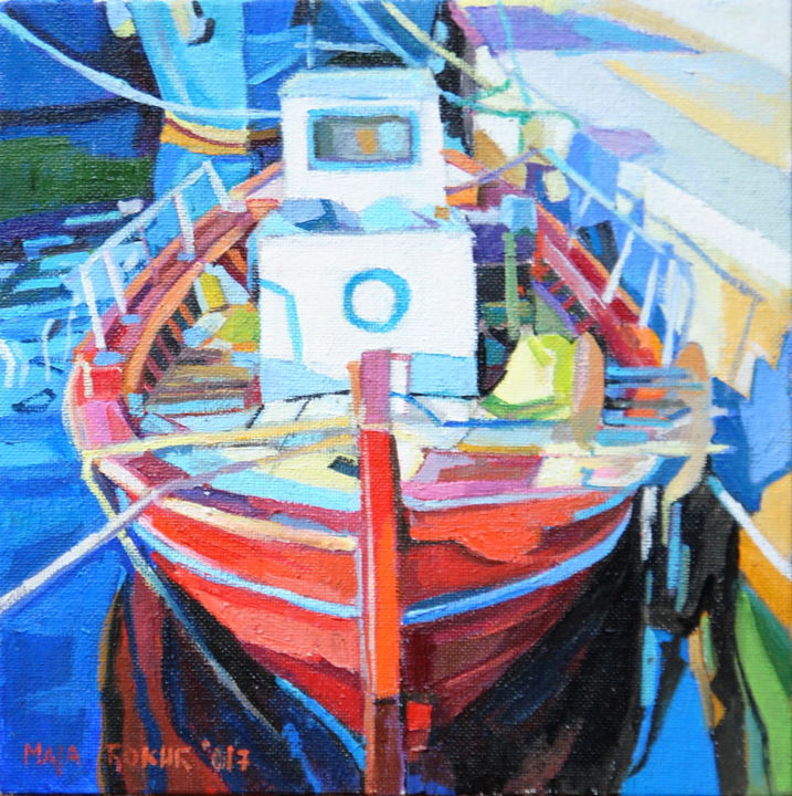 Painting titled "Boat" by Maja Djokic Mihajlovic, Original Artwork, Oil