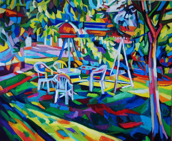 Картина под названием "Summer garden 1" - Maja Djokic Mihajlovic, Подлинное произведение искусства, Масло