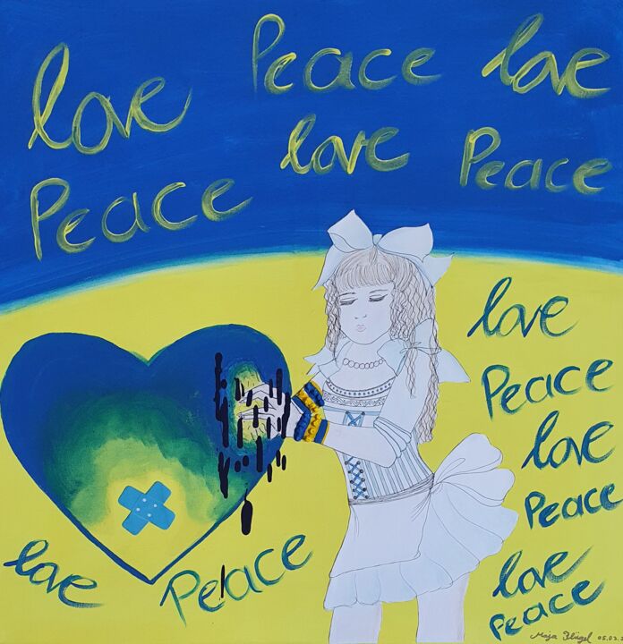 Painting titled "Give me Peace and g…" by Maja Flügel, Original Artwork, Acrylic Mounted on Wood Stretcher frame